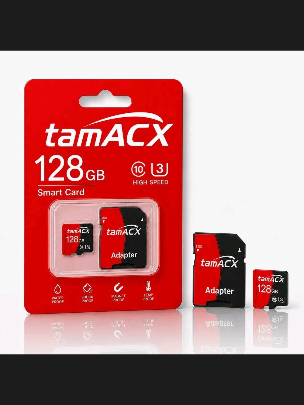 128GB Red microSD Card with Adapter - High Speed U3 Class 10
